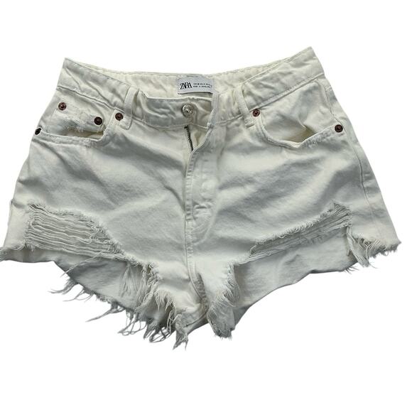 Zara Cut Off Shorts Womens Beach Casual Size 4 White - Picture 2 of 13